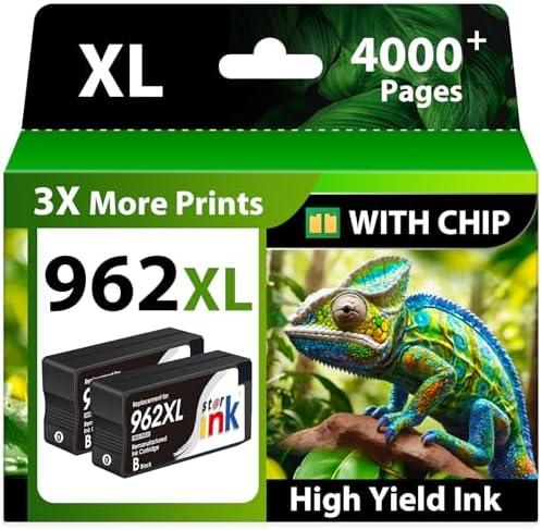 962XL Black Ink Cartridges Combo Pack with Latest Chip – 2 Pack Replacement for HP 962 XL Black Ink, Compatible with Replacement for HP OfficeJet Pro 9010 9020 9015 9018 9025