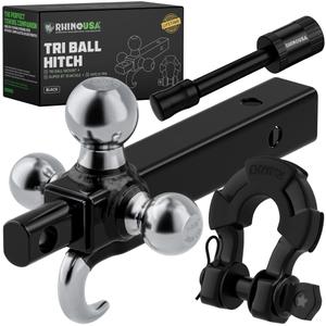 Rhino USA Trailer Hitch Tri-Ball Mount with Hook & Shackle - 2in Receiver