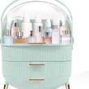 RMAN Makeup Organizer for Vanity Make up and Cosmetics Storage with Lid and Drawers Skincare Organizers Display Cases for Countertop Bathroom Dresser(Light Green)