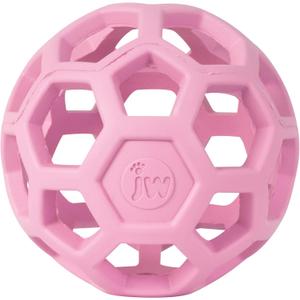 JW Pet HOL-ee Roller, Dog Toy Puzzle Ball, Natural Rubber, Small (3 Inch Diameter), Pink