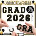 Lyrow 32 Pcs Self Adhesive Grad 2026 Iron on Patches Sew on Chenille Letter Patches Glitter Graduation Embroidered Applique Decor Exclude Lei for DIY Cloth Graduation Decor 2.1 Inch(Black)