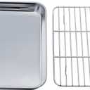 TeamFar Toaster Oven Tray and Rack Set, 9.3 x 7 x 1, Stainless Steel Toaster Oven Pan Broiler Pan, Non Toxic & Healthy, Easy Clean & Dishwasher Safe