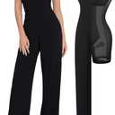 Popilush Formal Jumpsuits for Women Dressy Wide Leg Long Pants Overalls Sleeveless Wedding Guest Outfit with Shapewear (Medium, Black)