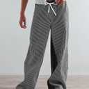 PEIHOT Women Low Rise Draw String Pants Casual Loose Fit Palazzo Jeans Trendy Black Grey and White (Black, S)