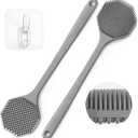 Silicone Back Scrubber with Long Handle - Octagon Body Brush for Shower, Bath, and Exfoliating - Skin Cleansing, Back Scrub and Gentle Silicone Sponge - Wash Your Body with Easy Reach - Silver