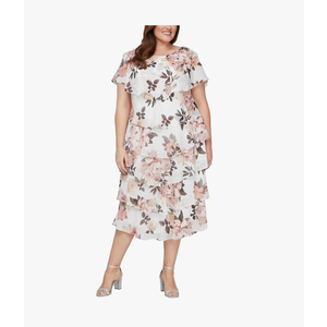 S.L. Fashions Womens Floral Tiered Spring/Summer Wedding Guest, Cocktail Dress, Special Occasion (Plus Size)14W
