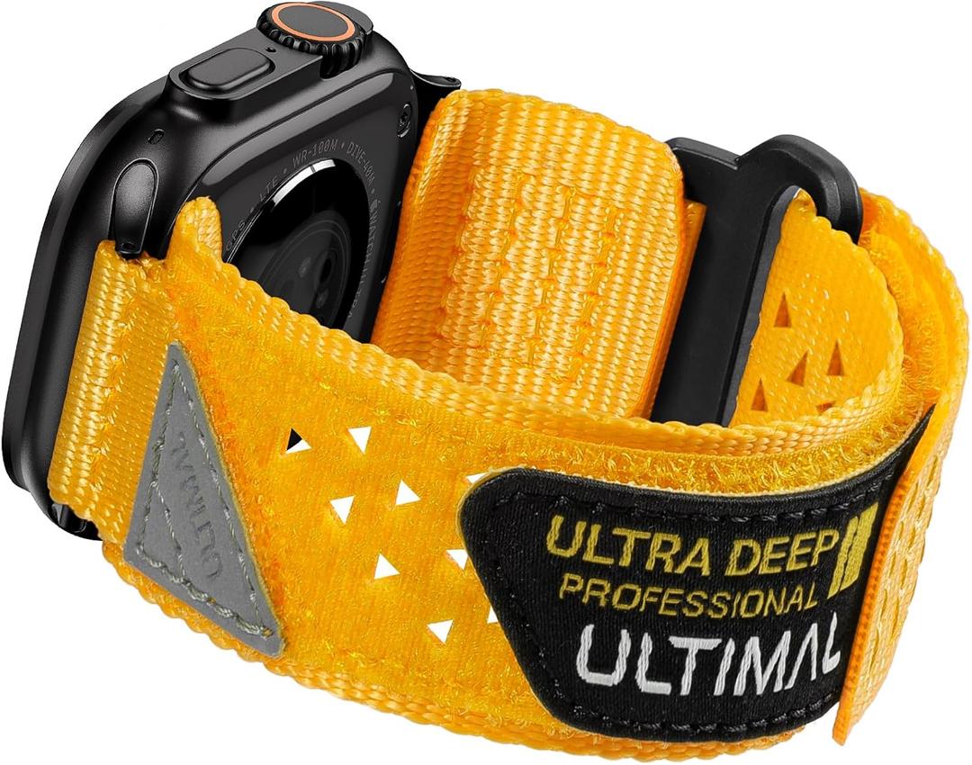 ULTIMAL Compatible witch Apple Watch 3/2/1 Series 11/10/9/8/7/6/5/4/SE/SE2/SE3,Nylon velcro Stars-Stripes Flag Woven Strap for men 49mm 46mm 45mm 44mm (Yellow)