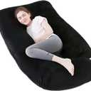 Pregnancy Pillow, Full Body Maternity Pillow 57 inch, with Removable Washable Cover - Sleep Support for Legs, Back, Neck, Shoulder, HIPS, Belly for Pregnent Women, Velvet (Coal-Black)