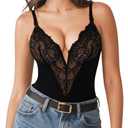 Popilush Bodysuits for Women Tummy Control Lace Shapewear V Neck Sleeveless Bodysuit Tops Low Back Body Suit XL