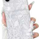 2 x NITITOP Compatible with iPhone 16e Case with Card Holder Clear Cute Line Rose Floral Flowers for Women Girls Soft TPU Wallet Shockproof Protective Cover - White
