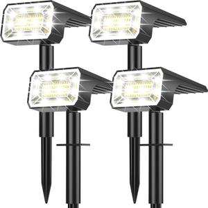 NACINIC Solar Spot Lights Outdoor Waterproof IP65, [4 Pack/100 LED/4 Modes] 2-in-1 Solar Landscape Spotlights, Auto On/Off High Lumens Spot Lights for Outside Yard Garden Pathway(Cool White)