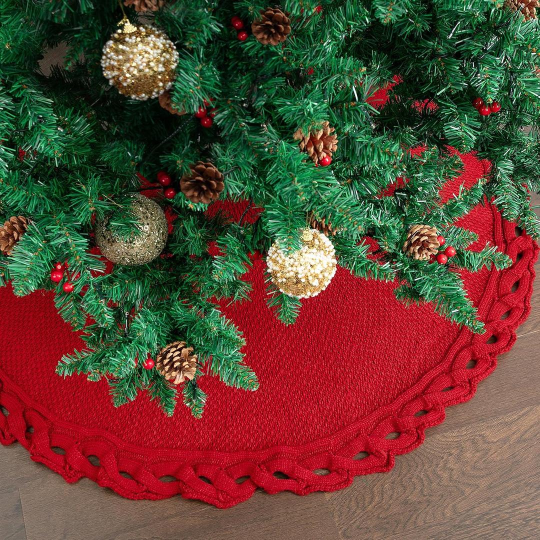 Mr. Pen Christmas Tree Skirt - 48 Inch, Red Knitted Xmas Skirt
