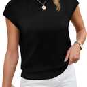 Sampeel Womens Short Sleeve Sweater Mock Neck Summer Top Dressy Casual Basic Knit Pullover Shirt (Black, M)