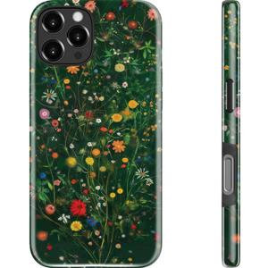 DEENAKIN for iPhone 16 Pro Max Case - Wireless Charging Compatible - Dual-Layer Hard Shell & Silicone Cover - Protective Phone Case with Trendy Cute Designs for Women - Joyful Garden Pattern