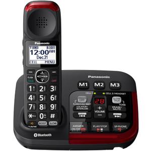 Panasonic 1 Handset Amplified Cordless Phone with Slow Talk, 40dB Volume Boost, 100dB Lound Visual Ringer, Hearing Aid Compatibility, Large Screen and Backlit Keypad, Link2Cell - KX-TGM430B (Black)