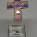 QFkris Colorful Crystal Cross Standing 5'' Tall Traditional Cross Figurine Glass Craft Memorial Gifts Christian Decor (Small-Colored Square)