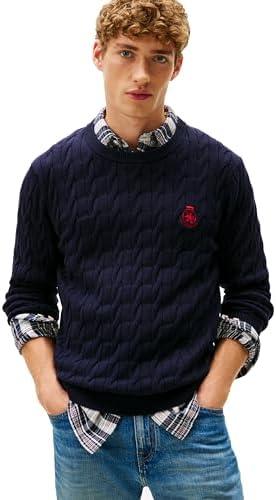 Tommy Hilfiger Mens Crest Cable Knit Crewneck Sweater Lightweight Pullover,S