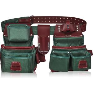Nylon and Leather Tool Belt | Nylon Tool Pouch | Carpenter Tool Belt | Construction | Framers | Electrician Tool Belts | Drywall Tool Bags | Handyman | Electric (GREEN), 30 to 47 inches