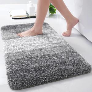 Arotive Microfiber Bathroom Rugs, Shaggy Soft and Absorbent Bath Rug, Non-Slip, Thick Plush Machine Washable Dry Bath Mats for Bathroom, Tub and Shower, 32x17, Grey, Rectangular