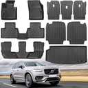 2016-2025 2026 Volvo XC90 Hybrid/PHEV Floor Mats 3 Rows Trunk Cargo Liner and 2nd 3rd Rear Seat Backrest Mat TPE All Weather Accessories (Only for Plug-in Hybrid/PHEV 7 Seat) (Full Set 10 Mats)