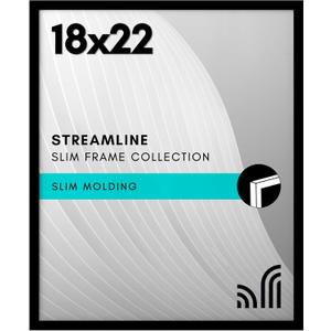 Americanflat 18x22 Picture Frame with Polished Plexiglass - Streamline Collection - Thin Border Picture Frame for Wall Display - Hanging Hardware Included - Black