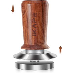 IKAPE 51mm Espresso Coffee Tamper, Spring-loaded Calibrated Tamper with Premium Stainless Steel, Walnut Wooden-Handle Tamper Compatible with All 51mm Espresso Machine Bottomless Portafilter (Red)