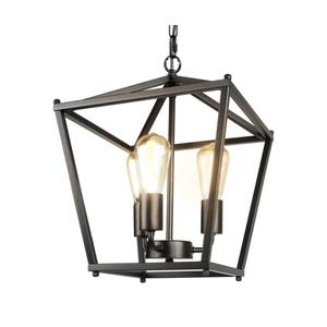 Unicozin Black Lantern Pendant Light, 3 Lights Farmhouse Chandelier Fixture with Metal Cage, Adjustable Height Industrial Hanging Lights E26 Base for Kitchen Island, Bedroom, Entryway, Foyer