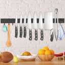 Dmore magnetic knife holder for wallwith 4 hooks, No Drilling 23 Inch black knife magnetic strip, Powerful knife magnet rack, include Adhesive Tape and screws for Knives, Utensils, and Tools