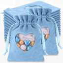 Yoojahow 48 Pcs Blue Velvet Organza Gift Bags with Drawstring 4 x 6 Inch Velvet & Heart Organza Jewelry Pouches Glossy Small Cloth Bag for Wedding Bridal Shower Baby Shower Party Favor, Blue and White