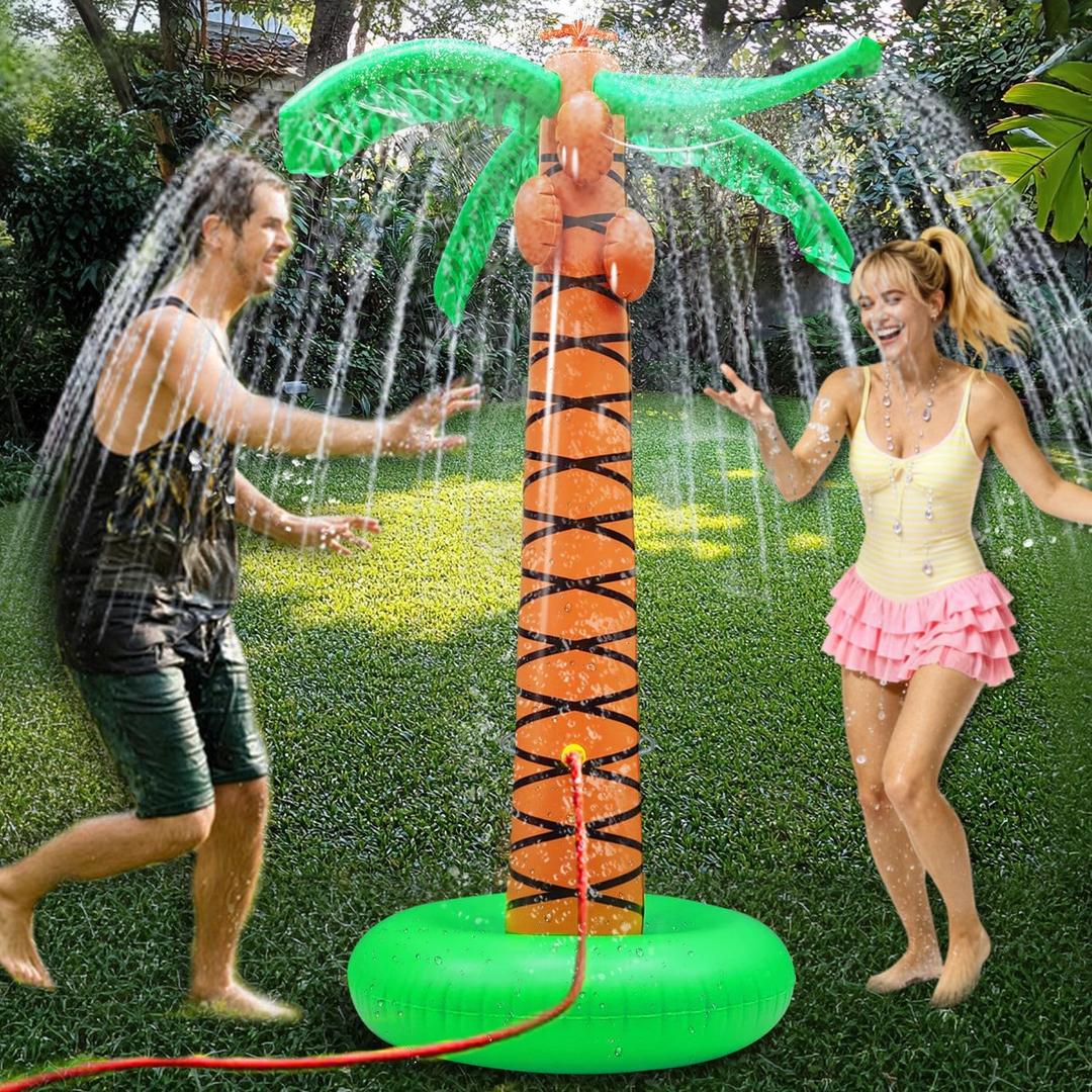 61" Inflatable Palm Tree Sprinkler for Kids, Outdoor Water Spray Toy for Backyard, Pool, and Beach Fun Hawaiian Party Decor Coconut Tree, Summer Lawn Inflatable Sprinkler for Boys and Girls