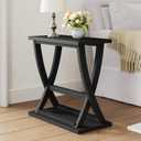 ChooChoo Black End Table, Narrow Side Table with Storage Shelf, Modern X-Design Slim End Table for Living Room,Bedroom, Small Space, 11.8" D*23.6" W*23.4" D