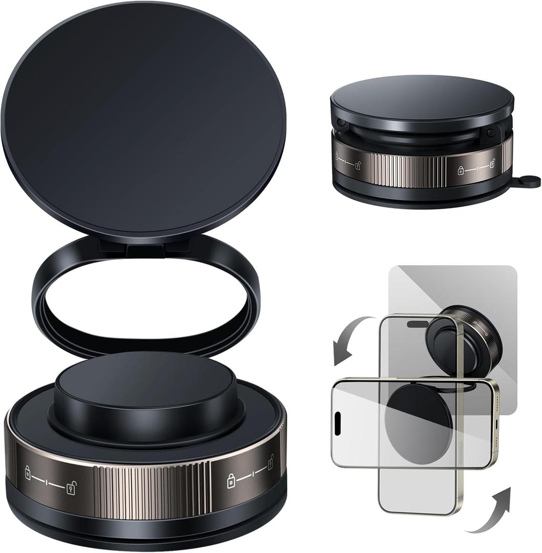 Vacuum Suction Magnetic Phone Holder for iPhone 16e 16 15 Pro, 360 Rotating & 180 Foldable, Ultra Suction Cup, Mini Car Phone Mount Bracket for Magsafe Cell Phone/Car/Gym/Mirror/Shower