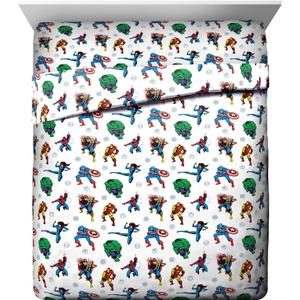Jay Franco Kids Sheet Set with Fitted, Flat Sheets & Pillow Cover - Ultra-Soft Bedding with Pillowcase for Room Decor, White - Avengers, 4 Piece Queen