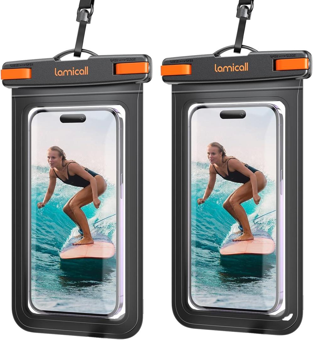 Lamicall Large Size Waterproof Phone Pouch Case - [ Big Case Friendly ] for Galaxy S25 Ultra, S22 23 S24 Ultra with Case, for iPhone 16 15 14 13 12 Pro Max, Plus Mini, for 7.5" Devices, 2 Pcs