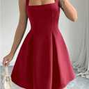 Milumia Women Square Neck Halter Dress Sleeveless Flared A Line Mini Dresses (L)