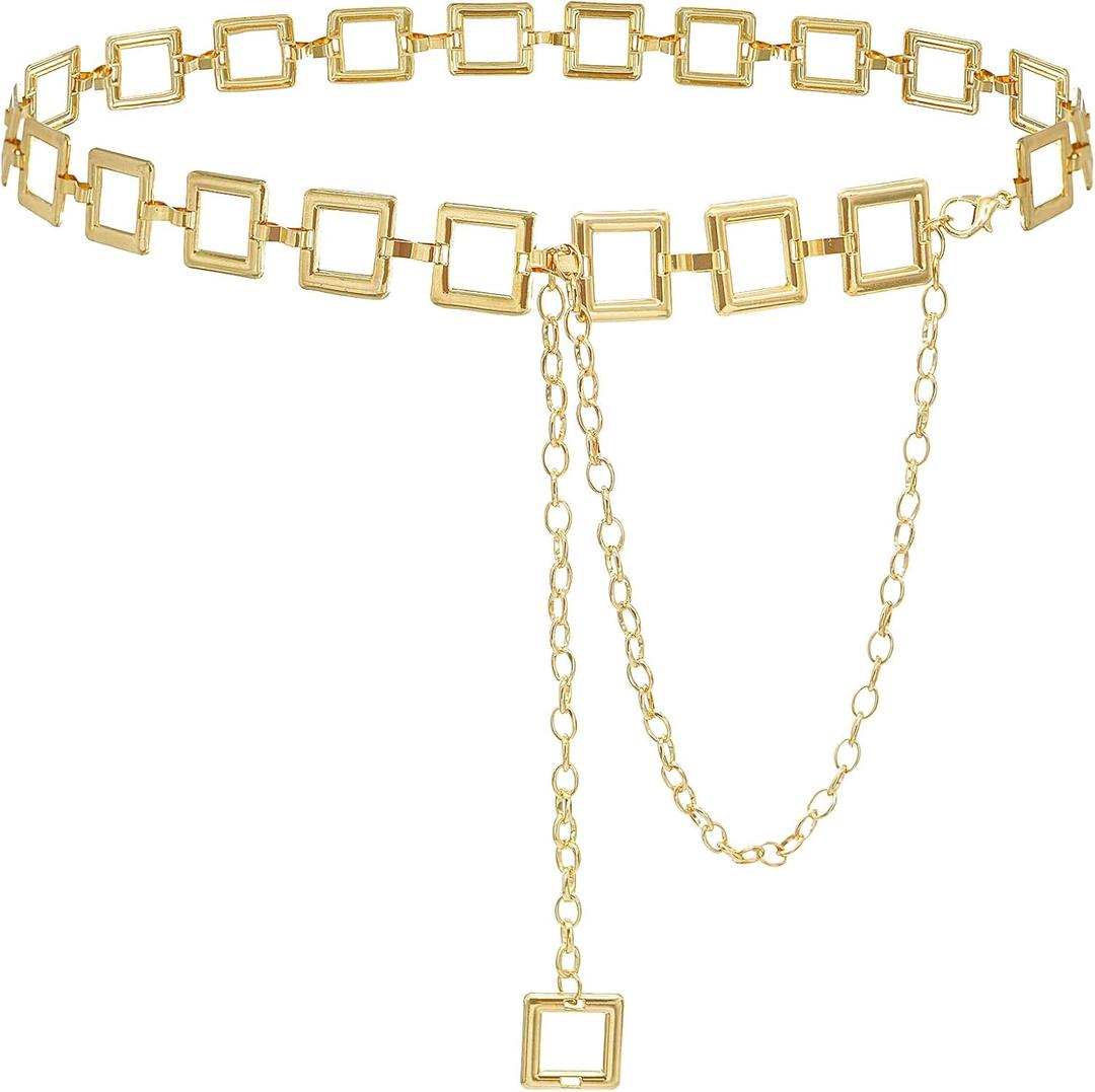 Women's Chain Belt Metal Waist Belt Chunky Belly Link Belt (M: 47.2 in, 23025 Gold)