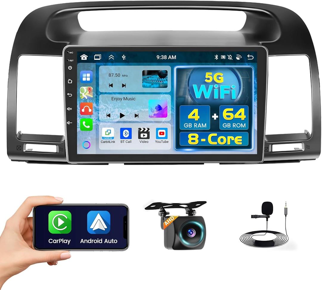 8 Core 4+64GB Android 15 Car Stereo for Toyota Camry 2001-2006 Wireless Carplay Android Auto, 9'' Touch Screen Car Radio GPS Navi, WiFi, Bluetooth Audio Receiver, FM RDS Radio, SWC, Backup Camera 8 Core 4+64GB Android 15 Car Stereo for Toyota Camry 2001-2006 Wireless Carplay Android Auto, 9'' Touch Screen Car Radio GPS Navi, WiFi, Bluetooth Audio Receiver, FM RDS Radio, SWC, Backup Camera