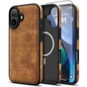 Magnetic for iPhone 17 Leather Case, [Compatible with Magsafe] Business Classic Style Shockproof Men WomenProtective Slim fit Phone Cover for iPhone 17Brown
