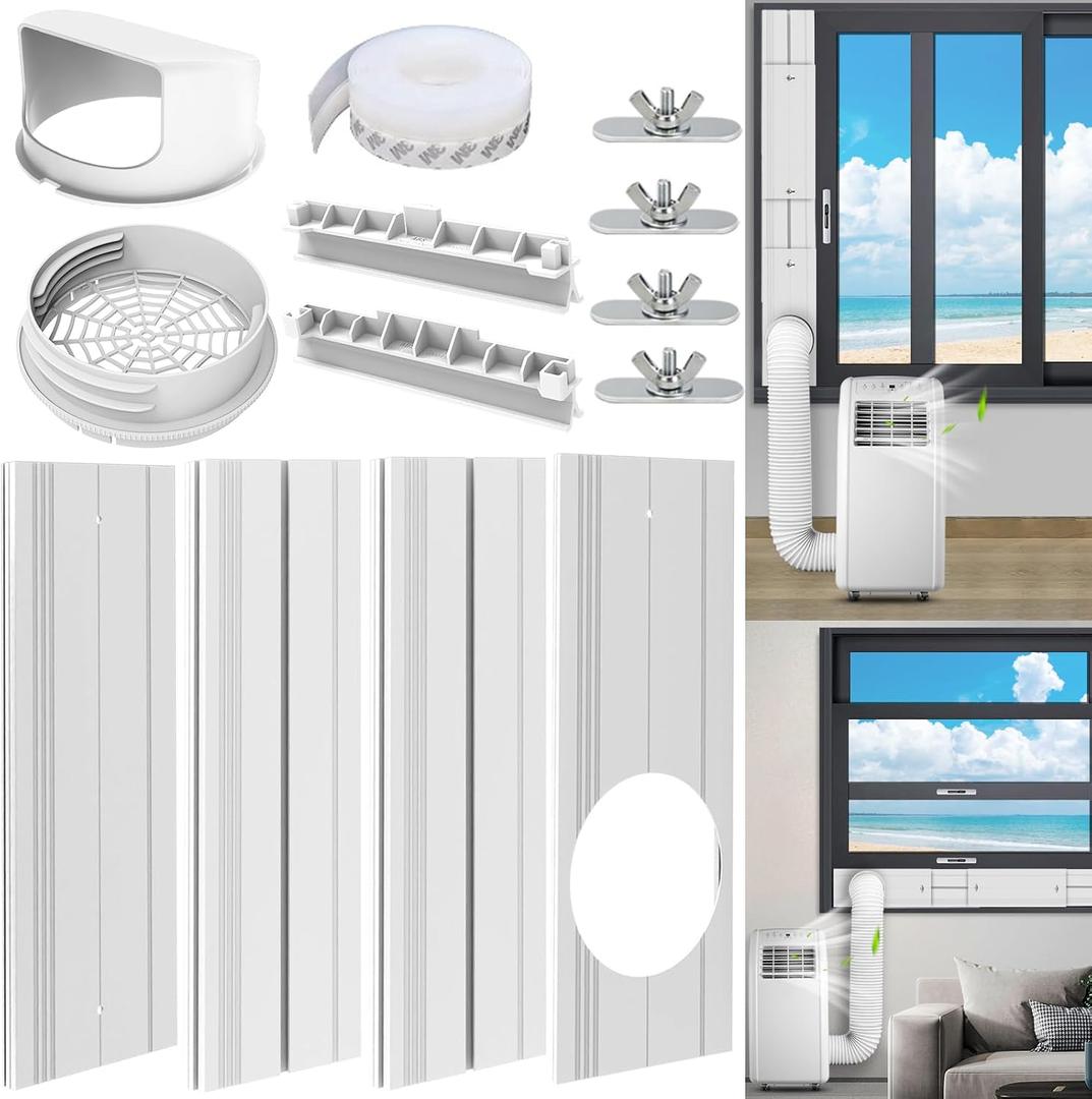 Portable Air Conditioner Window Kit with Universal Coupler Fit for 5.1"/5.9" Exhaust Hose, Mobile A/C Window Vent Seal Kit with 4 Adjustable Seal Plates for Vertical/Horizontal Sliding Window