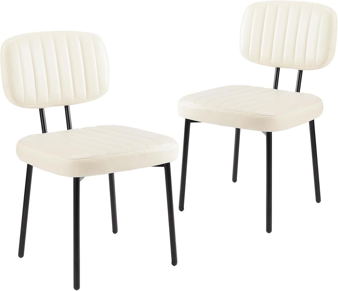 Sweetcrispy Dining Chairs Set of 2, Upholstered Mid Century Modern Kitchen Dining Room Accent Chairs with Faux Leather Cushion Seat & Metal Legs for Kitchen, Living Room - Cream White (Cream White (Color May Slightly Vary Due to Photographic Effect)) Sweetcrispy Dining Chairs Set of 2, Upholstered Mid Century Modern Kitchen Dining Room Accent Chairs with Faux Leather Cushion Seat & Metal Legs for Kitchen, Living Room - Cream White (Cream White (Color May Slightly Vary Due to Photographic Effect))