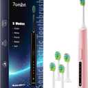 7AM2M Sonic Electric Toothbrush, High Power Rechargeable Toothbrushes, 5 Modes with 2 Minutes Built in Smart Timer, with 4 Brush Heads for Adults and Kids, One Charge for 60 Days (Pink)