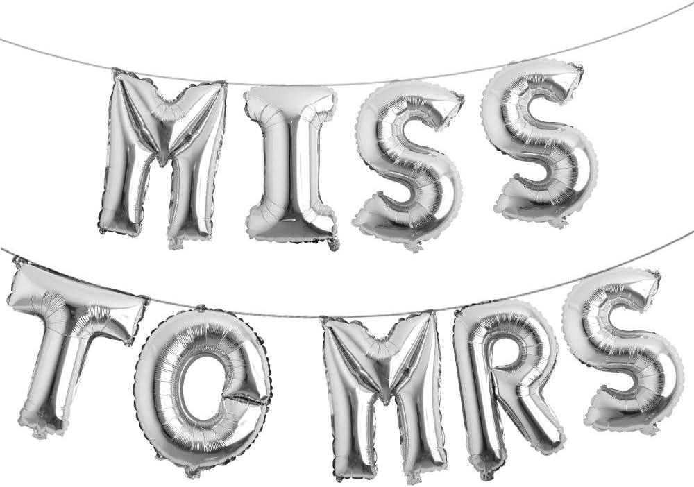 16 inch multicolor MISS TO MRS Balloons Banner Foil Letters Mylar Balloons for Bachelorette Party, Wedding, Bridal Shower CANNOT FLOAT (Silver)
