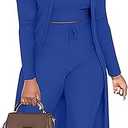 Womens 3 Piece Lounge Set Pajamas Set Long Cardigan Crop Tank Drawstring Pants Loungewear Outfits, 2XL