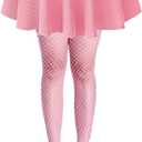 Women High Waisted Fishnet Tights Footed Stockings Plus Size Stretchy Pantyhose (Pink, L)