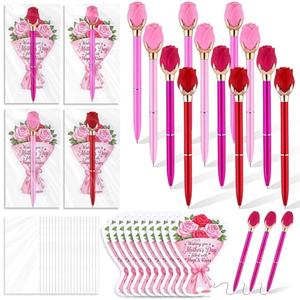 Poola Voidra 24 Sets Mother's Day Gifts Bulk, Rose Flower Ballpoint Pens with Mother's Day Cards Rose Black Ink Pens Mothers Thank You Gift for Mom Women, Teachers, Office Staff