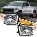 Headlight Assembly Compatible with Toyota Tundra 2014-2019 Limited/Ltd/SR5/SR/TRD, W/Manul Level Adjuster, W/O LED DRL, Halogen Headlamp Pair Set w/o Bulbs, Chrome Housing Yellow Corner