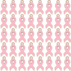 Hicarer 100 Pieces Breast Cancer Small Pink Ribbon Metal Charm Breast Cancer Awareness Pendant DIY Accessories for Necklace Bracelet Making Crafts