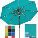 EliteShade USA 10-Year-Non-Fading 9ft Market Patio Umbrella, Commercial Grade Table Sun Umbrella with 80 Solar LED Lights, Crank Open, Windproof & UPF 50+ UV Protection for Garden, Deck, Pool, Backyard, Teal