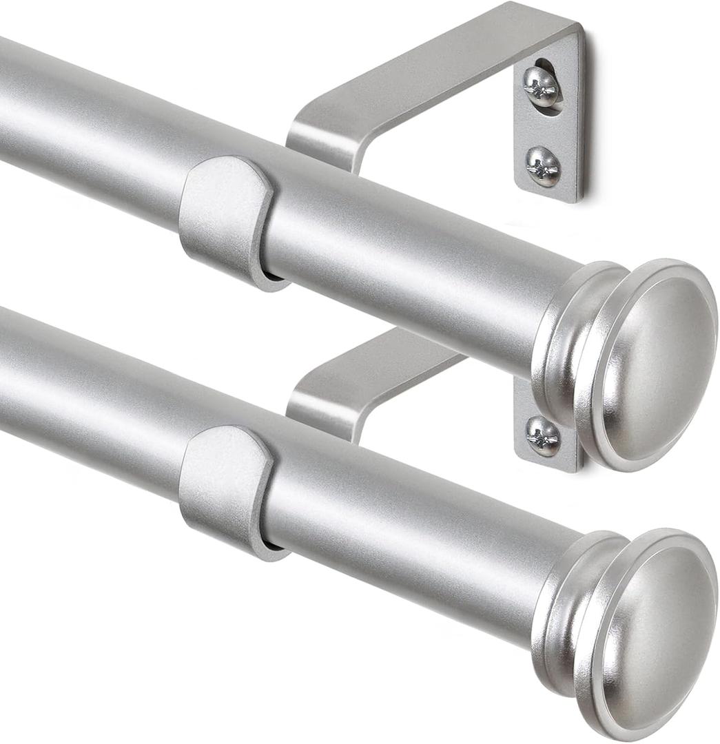 TONIAL 2 Pack Curtain Rods 32 to 58 Inch, Telescoping Splicing 3/4 Inch Single Rods for Windows Decorative Drapery Rod with Small Finial, Silver