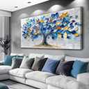 VXMXFTE Large Canvas Wall Art For Living Room Bedroom Wall Decor For Office Dining Room Abstract Blue Tree Painting Restaurant Hallway Wall Home Decor Prints Artwork Picture Aesthetics 24x48 In